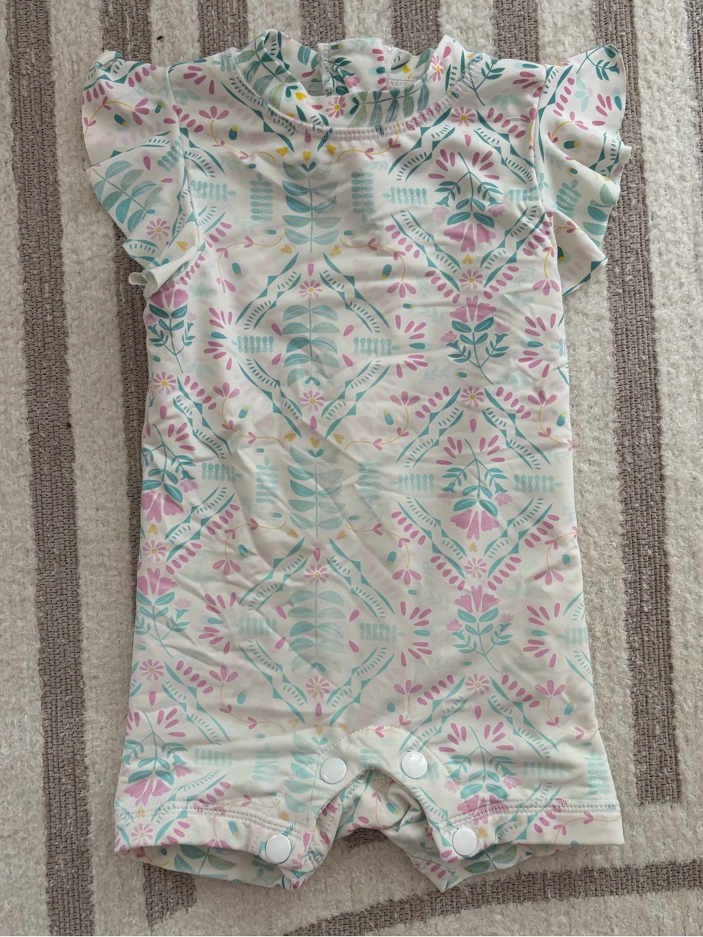 10/$15 Tag Cream One-Piece Swim Romper with Pink and Mint Floral Print